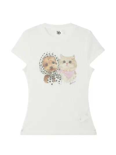 B+ab Graphic-print Ribbed T-shirt In White