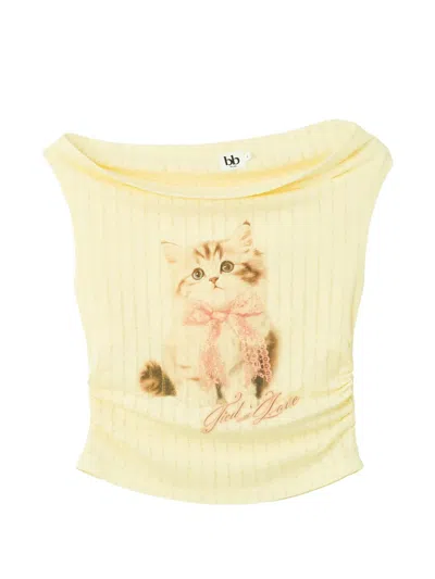 B+ab Graphic-print Ruched T-shirt In Yellow