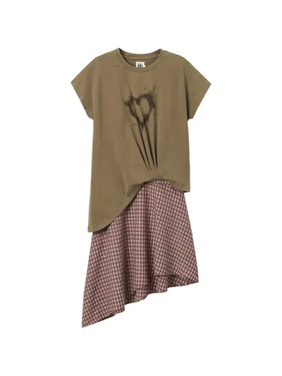 B+ab Heart-print Asymmetric Mini Dress In Green