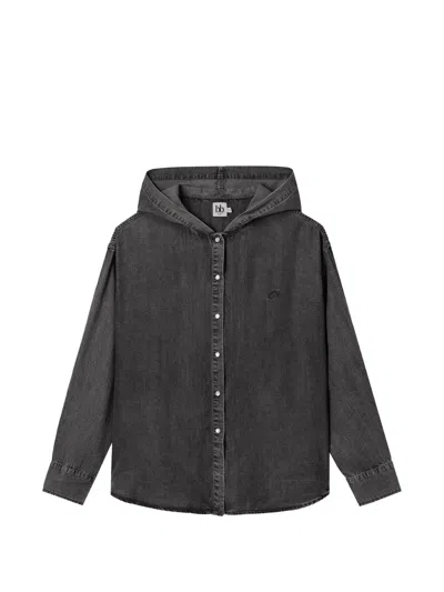 B+ab Hooded Denim Shirt In Gray