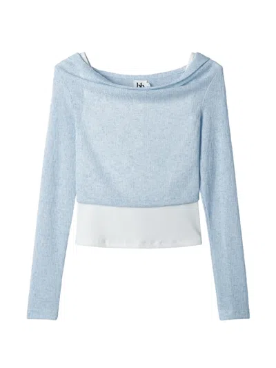 B+ab Hooded Long-sleeved Top In Blue
