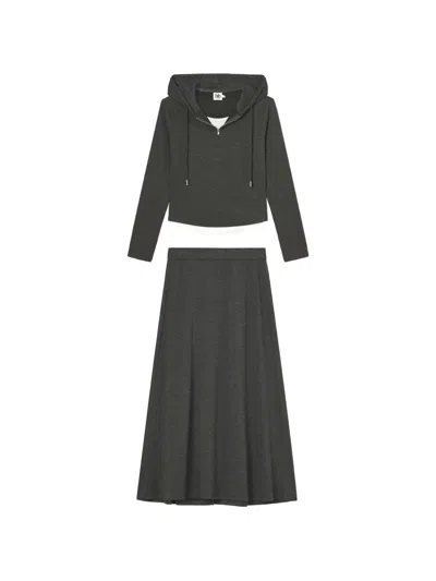 B+ab Hooded Two-piece Skirt Set In Gray