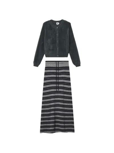 B+ab Horizontal-stripe A-line Maxi Skirt Set (set Of Two) In Gray