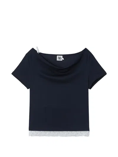 B+ab Lace-trim Cowl-neck T-shirt In Blue