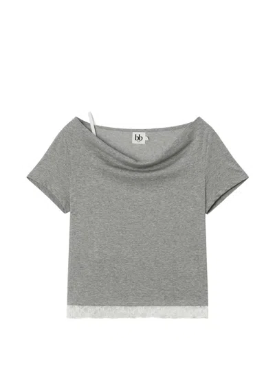B+ab Lace-trim Cowl-neck T-shirt In Gray