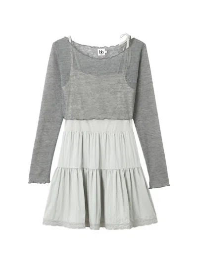 B+ab Minikleid Mit Spitzenbesatz In Gray