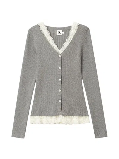 B+ab Lace-trim Ribbed Cardigan In Gray