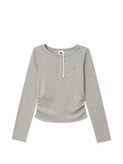 B+ab Lace-trim Ruched-side T-shirt In Gray