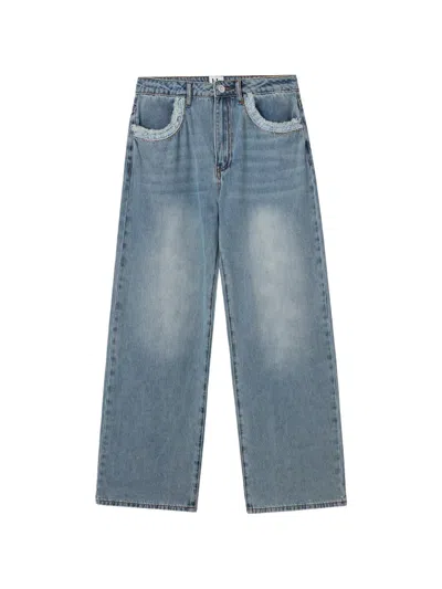 B+ab Lace-trim Straight Jeans In Blue