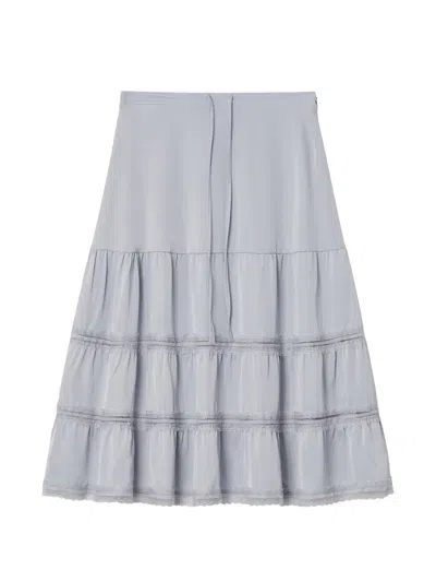 B+ab Lace-trim Tiered Midi Skirt In Gray
