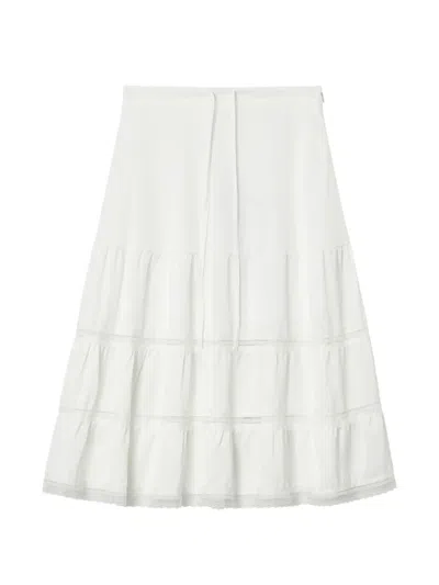 B+ab Lace-trim Tiered Midi Skirt In White