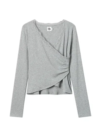 B+ab Lace-trim V-neck Top In Gray
