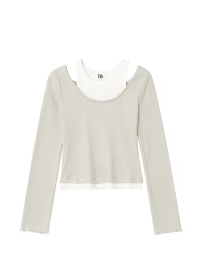 B+ab Layered Cold-shoulder T-shirt In Neutral