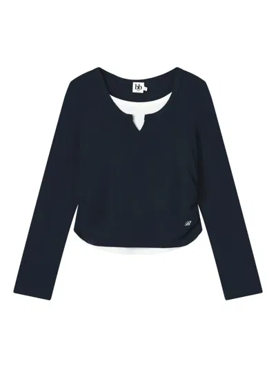 B+ab Layered-detail Side-ruched T-shirt In Blue