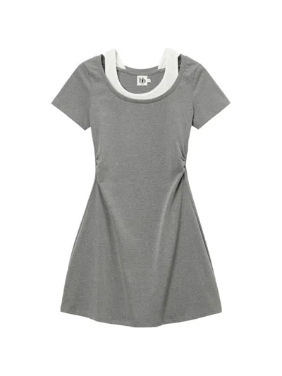 B+ab Layered Short-sleeve Dress In Gray