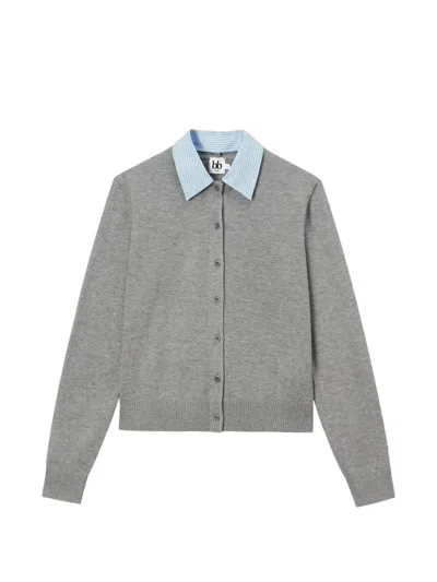 B+ab Layered-collar Button-up Cardigan In Gray