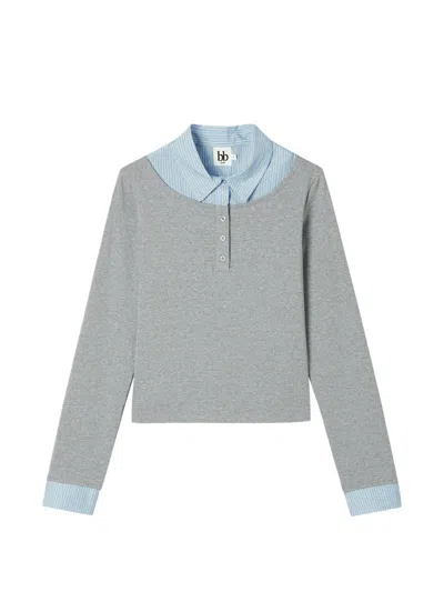 B+ab Layered-design Button-front Top In Grey