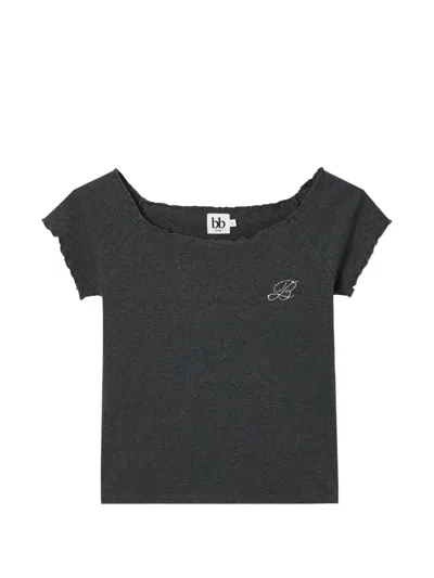 B+ab Lettuce-trim Rhinestone-embellished T-shirt In Gray