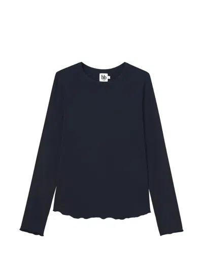 B+ab Logo-embroidered Lettuce-trim T-shirt In Blue