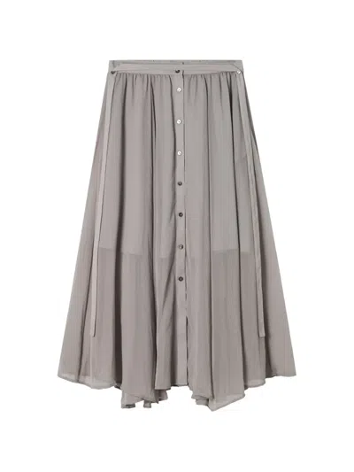 B+ab Long Button-front Pleated Skirt In Gray