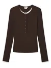 B+ab Long-sleeve Half-button T-shirt In Brown