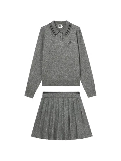 B+ab Marl-effect Pleated Mini Skirt Set (set Of Two) In Gray