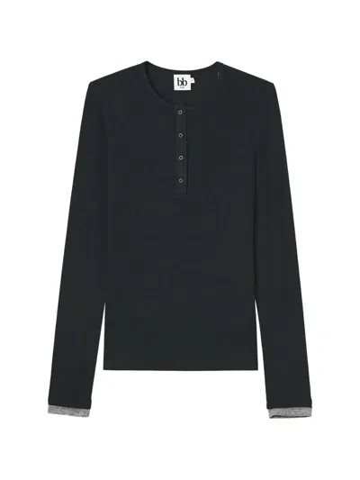B+ab Marl-finish Henley T-shirt In Black