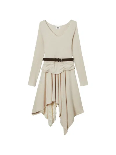 B+ab Midi Ribbed-knit Handkerchief-hem Dress In Neutral