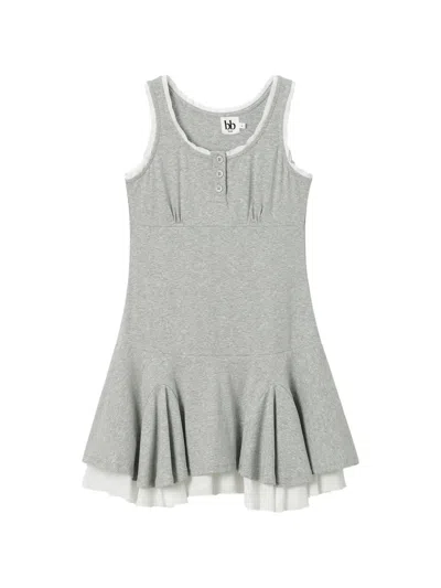 B+ab Mini Ruffled-trim Sleeveless Dress In Gray