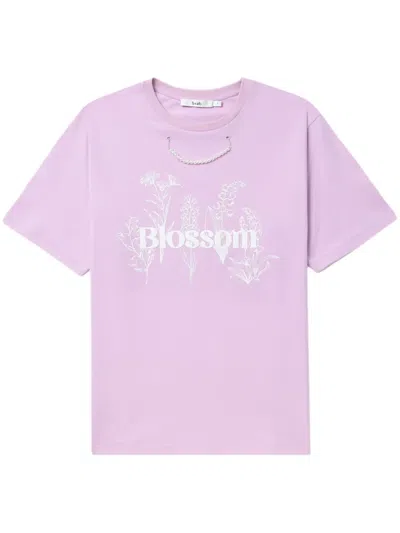 B+ab Pearl-chain Floral-print T-shirt In Purple