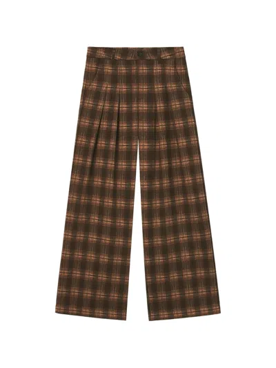 B+ab Plaid-check Pleated Trousers In Brown