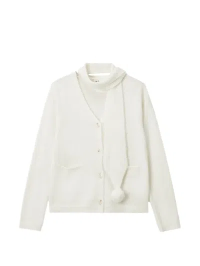 B+ab Pom-pom Scarf-detail Cardigan In White