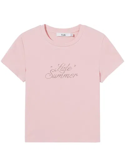 B+ab Rhinestone-slogan Crew-neck T-shirt In Pink