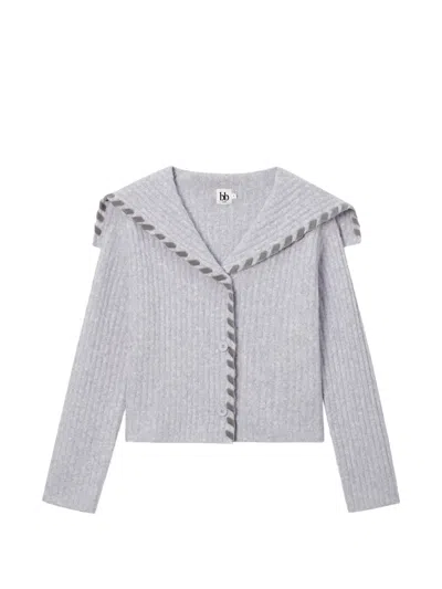 B+ab Ribbed Sailor-collar Cardigan In Gray