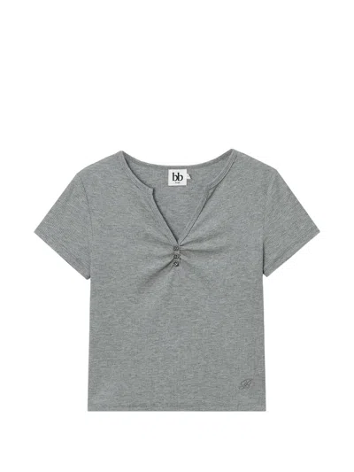B+ab Ribbed-knit Button-detail T-shirt In Gray