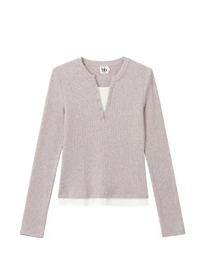 B+ab Ribbed-knit Layered-effect Top In Pink