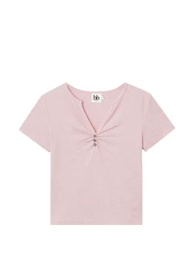 B+ab Ribbed-knit Ruched T-shirt In Pink