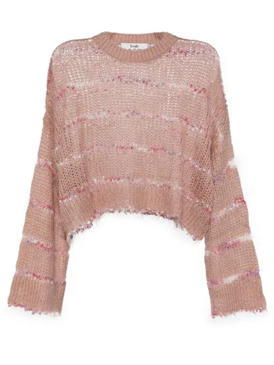 B+ab Round-neck Long-sleeved Knitted Top In 粉色