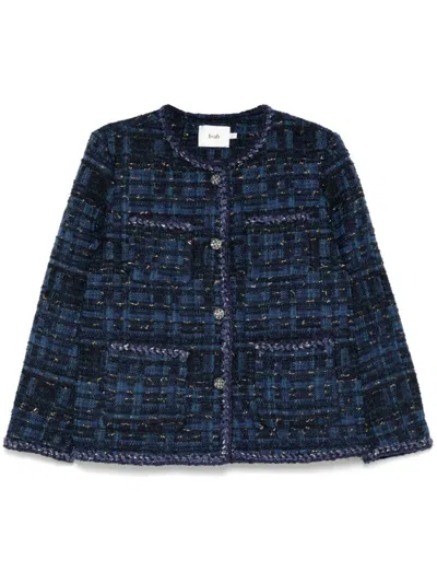 B+ab Round Neck Tweed Jacket In Blau