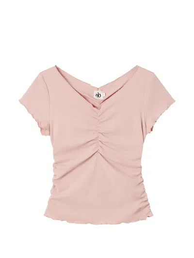 B+ab Ruched Lettuce-trim T-shirt In Pink
