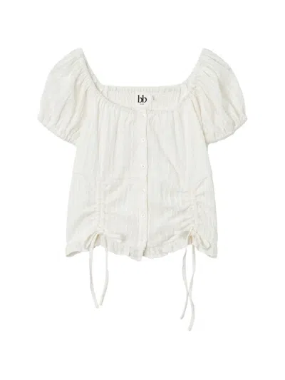 B+ab Ruched-detail Ruffled Blouse In White