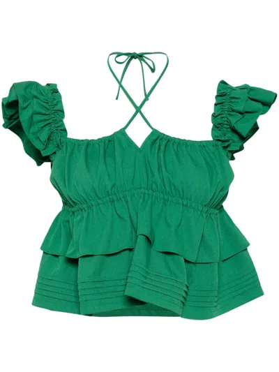 B+ab Ruffle-detail Cotton Halterneck Top In Green