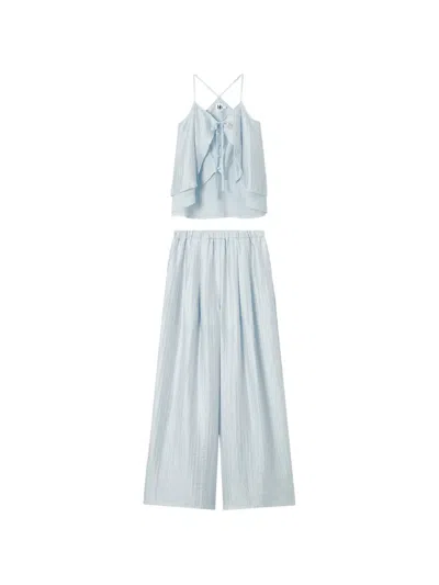 B+ab Ruffled Button-front Jumpsuit In Blue