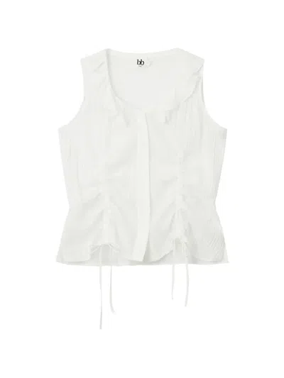 B+ab Ruffled Drawstring-waist Top In White