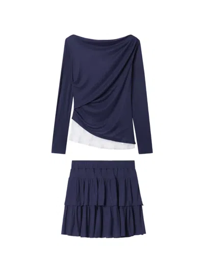 B+ab Ruffled Mini Skirt Set In Blue