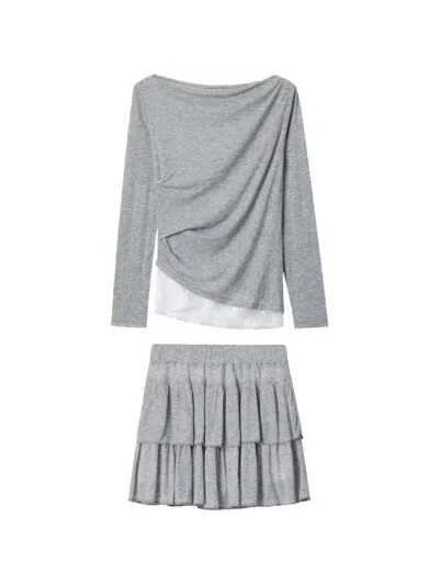 B+ab Ruffled Mini Skirt Set In Gray