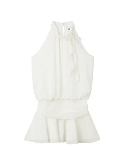 B+ab Ruffled Shirred-waist Mini Dress In White