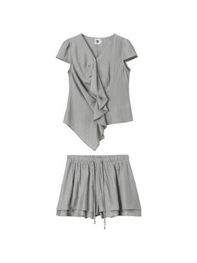 B+ab Ruffled-detail Short Set In Gray