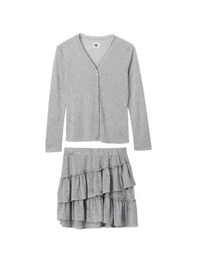 B+ab Ruffled-tiered Skirt Set In Gray