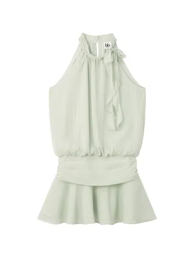 B+ab Ruffled-trim Pinstriped Mini Dress In Green
